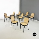 Italian antique Vienna straw and black painted wooden chairs, 1900s