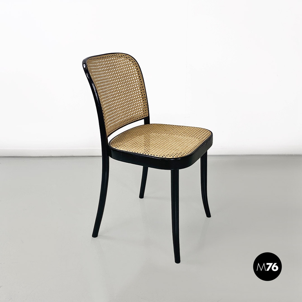 Italian antique Vienna straw and black painted wooden chairs, 1900s