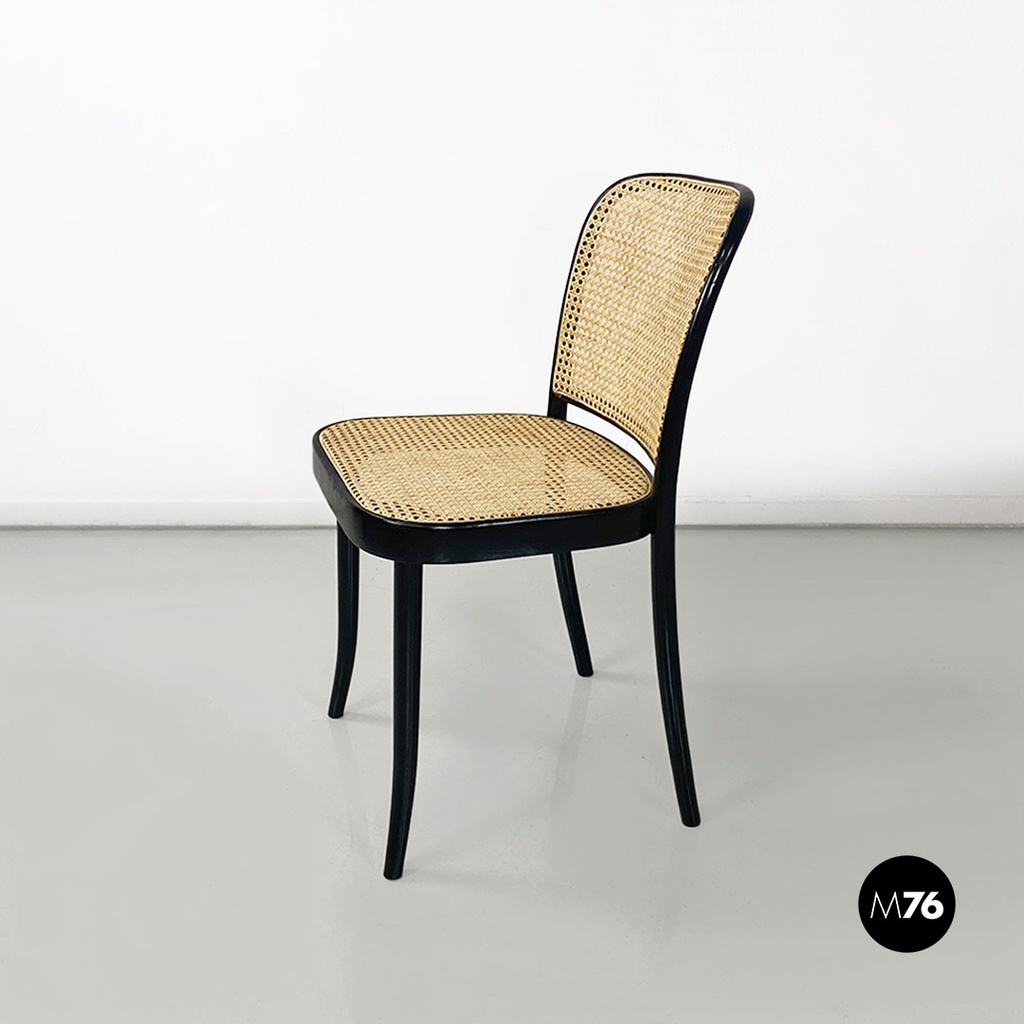 Italian antique Vienna straw and black painted wooden chairs, 1900s