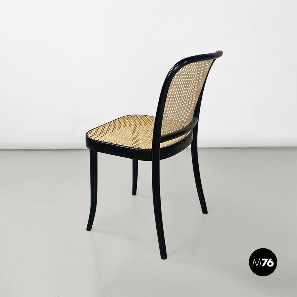 Italian antique Vienna straw and black painted wooden chairs, 1900s