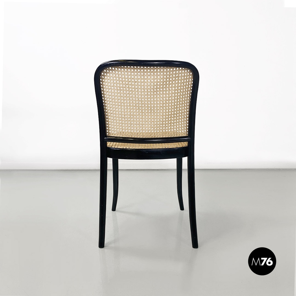 Italian antique Vienna straw and black painted wooden chairs, 1900s