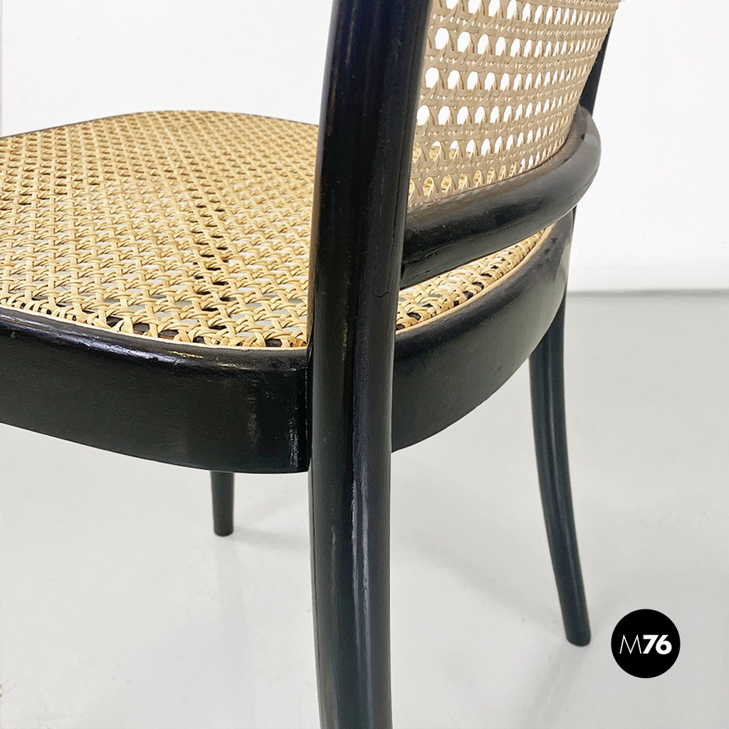 Italian antique Vienna straw and black painted wooden chairs, 1900s