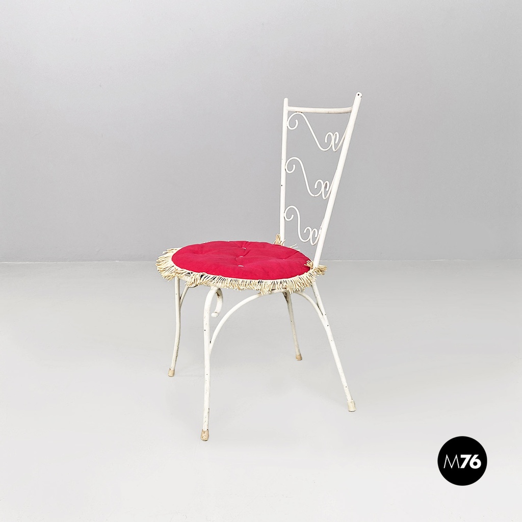 Sedie da giardino in metallo bianco e tessuto magenta, 1960 ca.