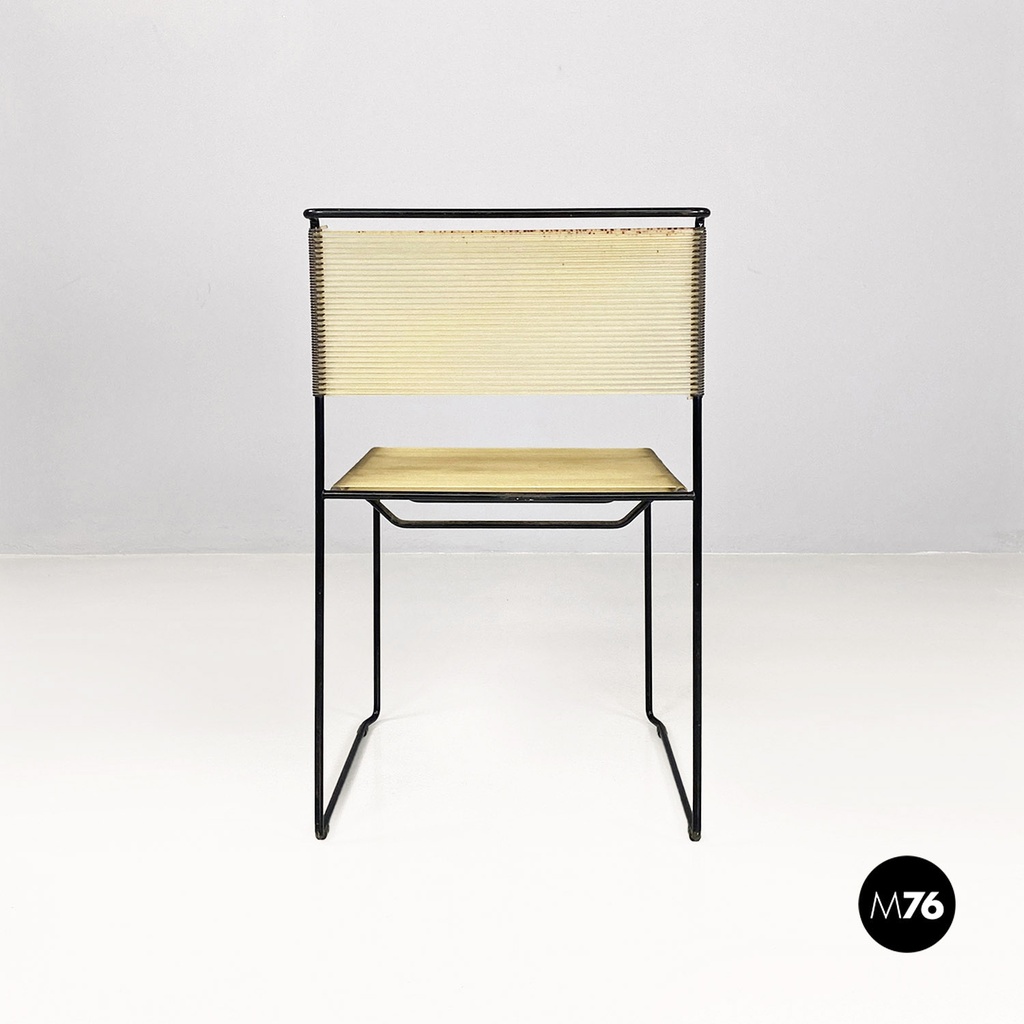 Italian modern black metal and transparent plastic Spaghetti style chair, 1980s