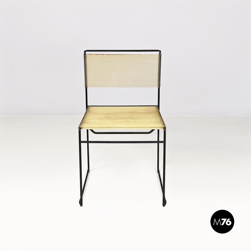 Italian modern black metal and transparent plastic Spaghetti style chair, 1980s