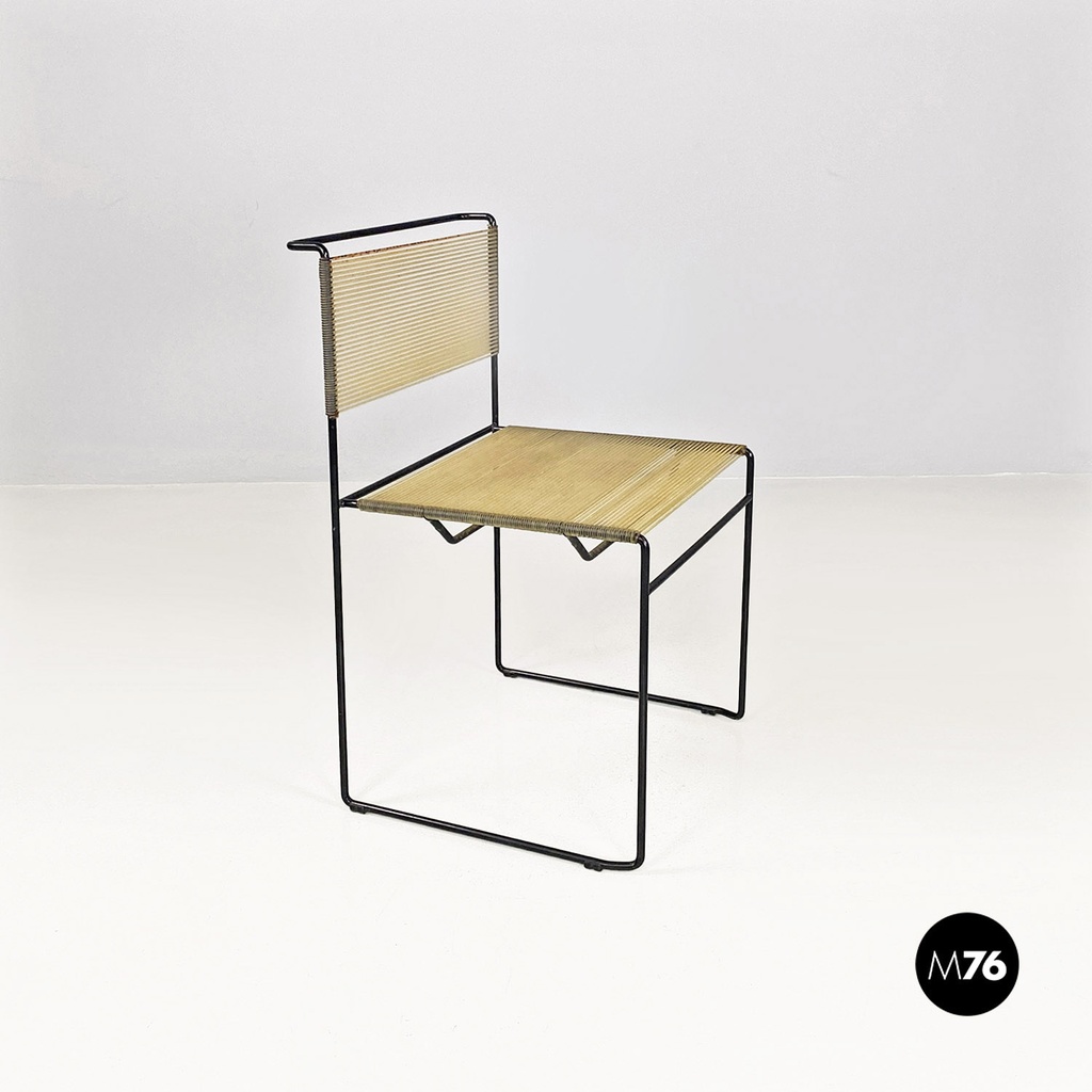 Italian modern black metal and transparent plastic Spaghetti style chair, 1980s