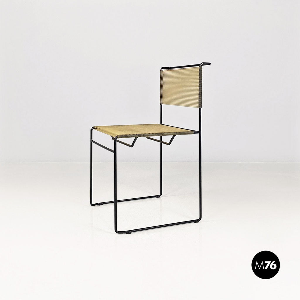 Italian modern black metal and transparent plastic Spaghetti style chair, 1980s