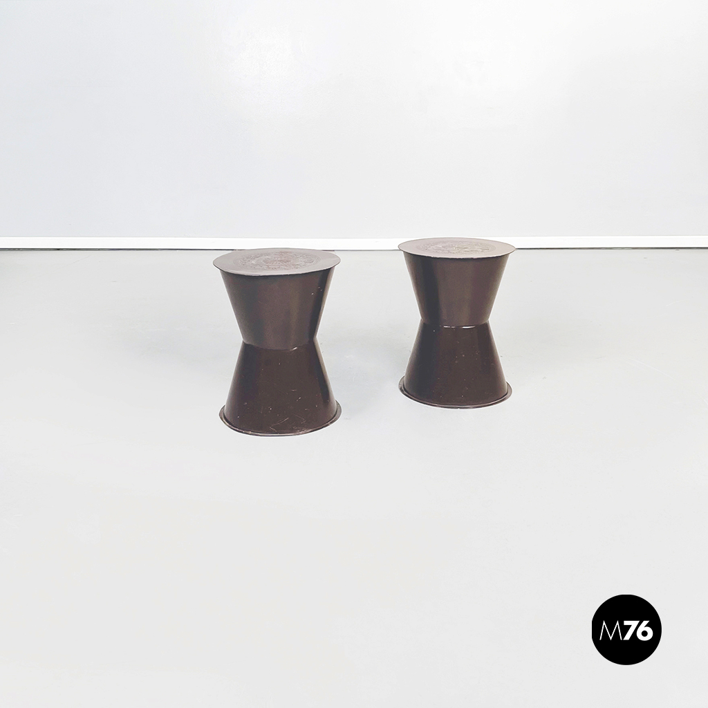Asian Modern Ethnic Table and Stools in Brown Metal with Drawing, 1990s