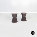 Asian Modern Ethnic Table and Stools in Brown Metal with Drawing, 1990s