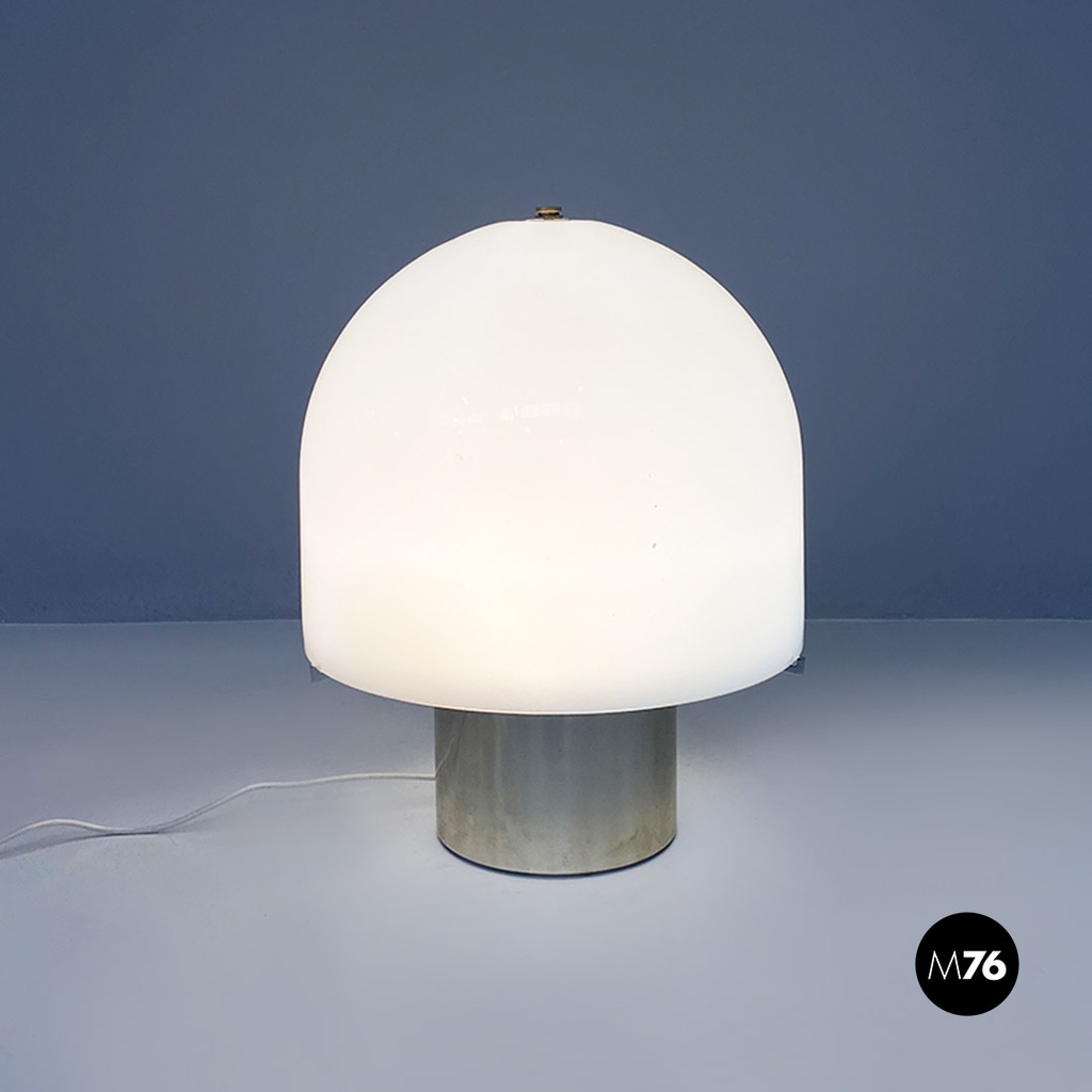 Italian Mid-Century Modern Table Lamp with Glossy Opal Glass by Mazzega, 1970s
