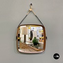 Italian mid-century modern squared wooden wall mirror with rope, 1960s
