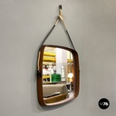 Italian mid-century modern squared wooden wall mirror with rope, 1960s