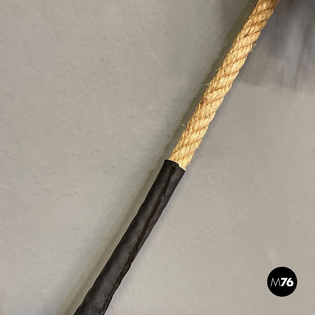 Italian mid-century modern squared wooden wall mirror with rope, 1960s