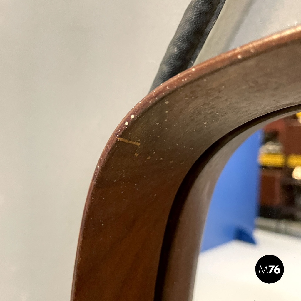 Italian mid-century modern squared wooden wall mirror with rope, 1960s