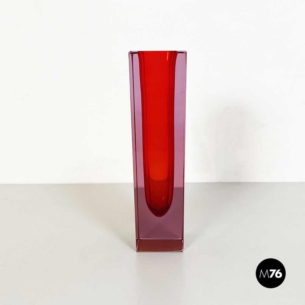 Italian Mid-Century Red Murano Glass Vase with Internal Purple Shades, 1970s