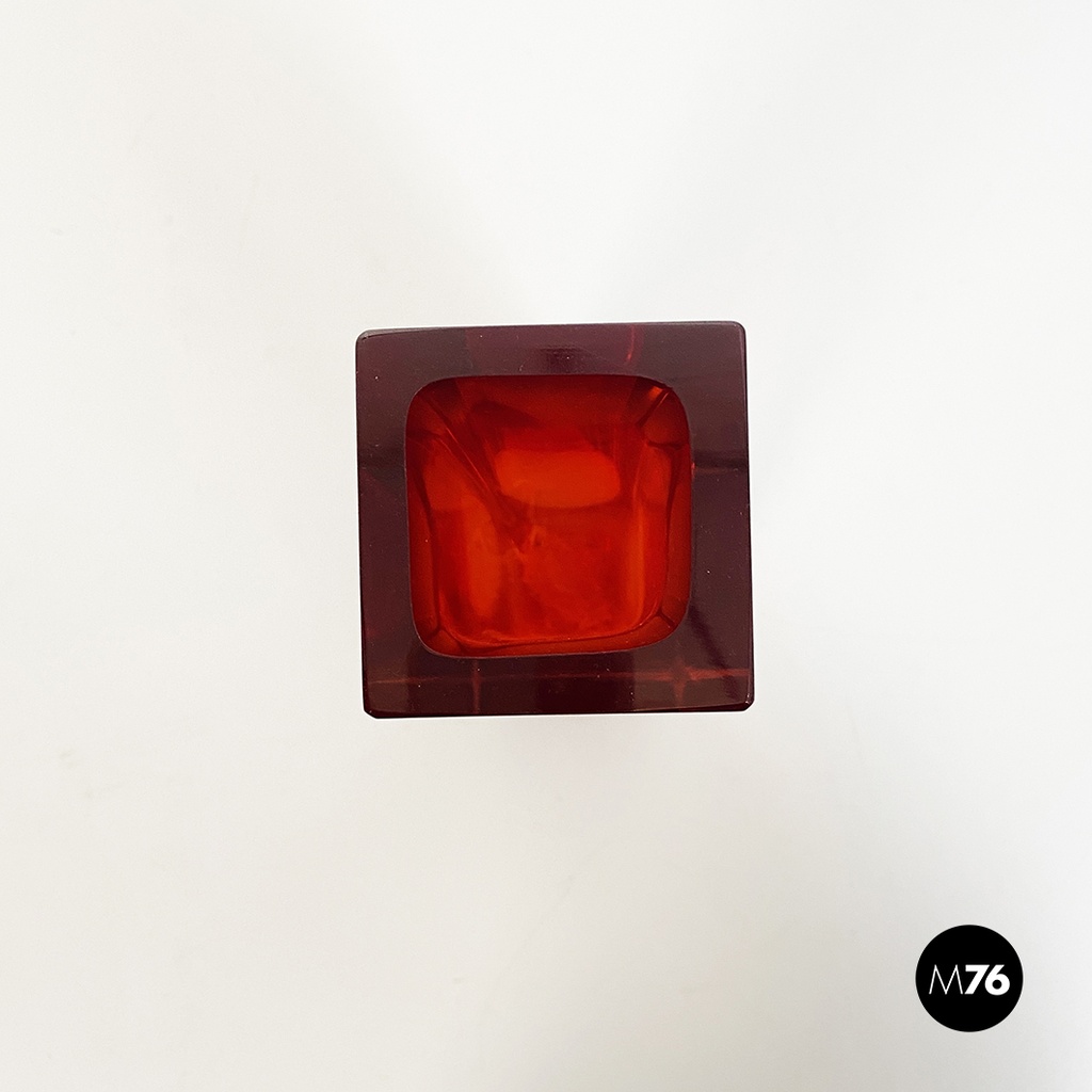 Italian Mid-Century Red Murano Glass Vase with Internal Purple Shades, 1970s