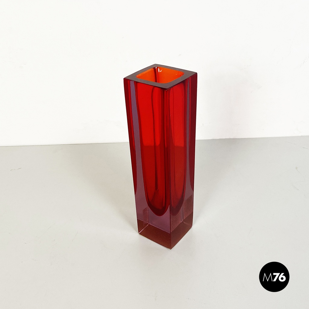 Italian Mid-Century Red Murano Glass Vase with Internal Purple Shades, 1970s