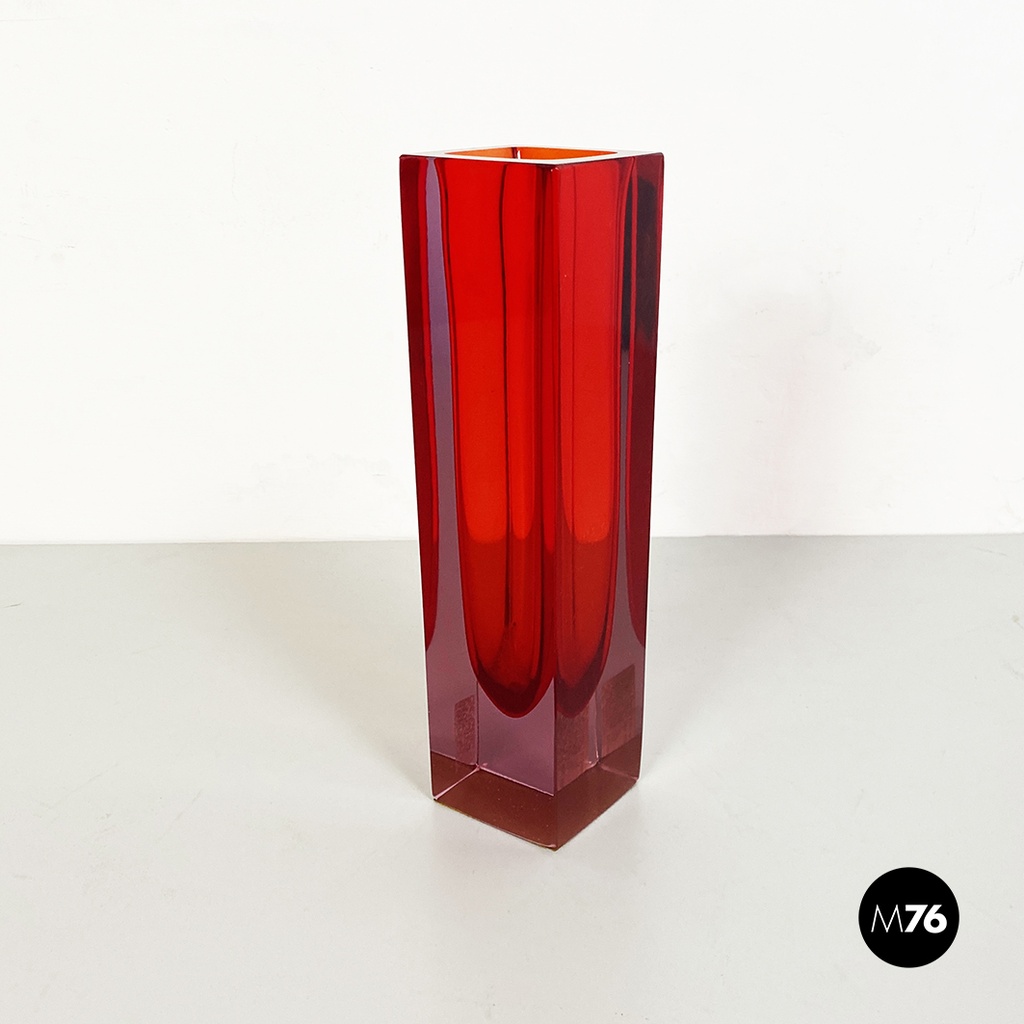 Italian Mid-Century Red Murano Glass Vase with Internal Purple Shades, 1970s