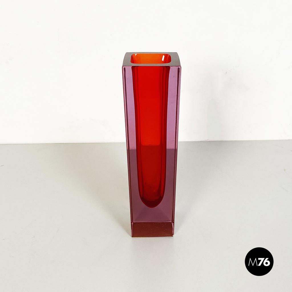 Italian Mid-Century Red Murano Glass Vase with Internal Purple Shades, 1970s