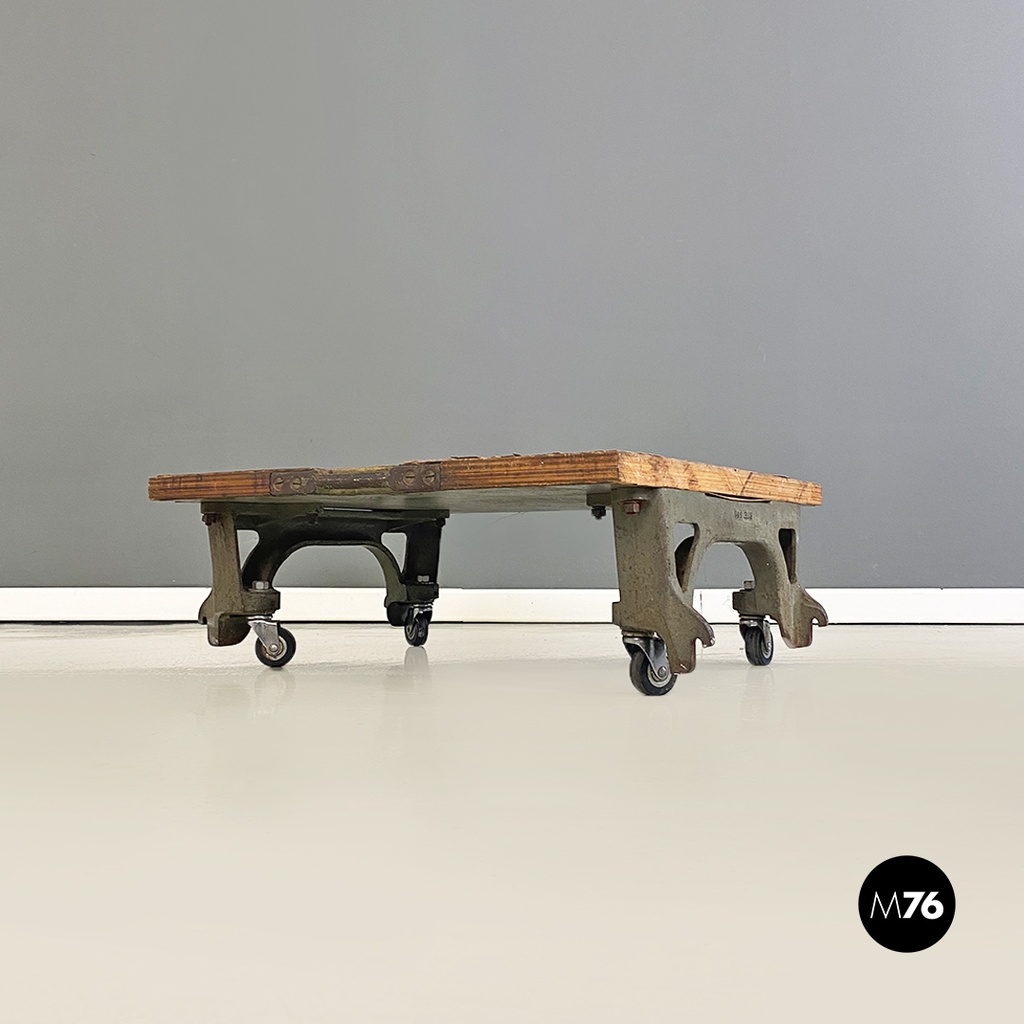 Italian Vintage Cast Iron and Wood Italian State Railways Storage Trolley, 1930s