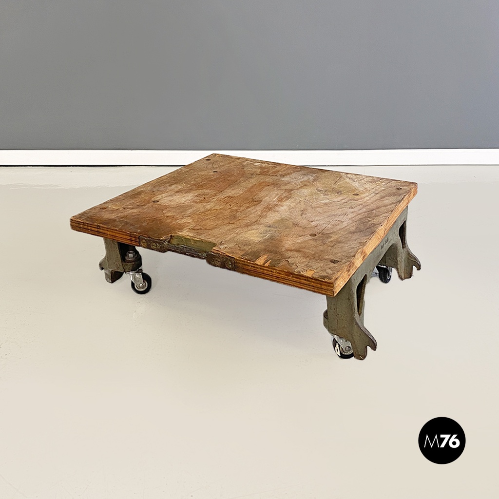 Italian Vintage Cast Iron and Wood Italian State Railways Storage Trolley, 1930s