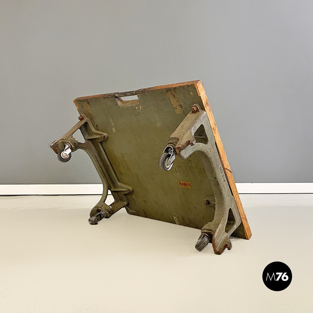 Italian Vintage Cast Iron and Wood Italian State Railways Storage Trolley, 1930s