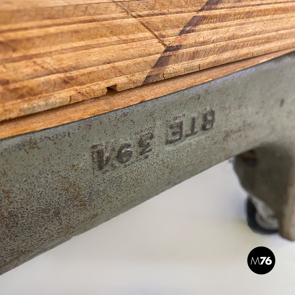 Italian Vintage Cast Iron and Wood Italian State Railways Storage Trolley, 1930s