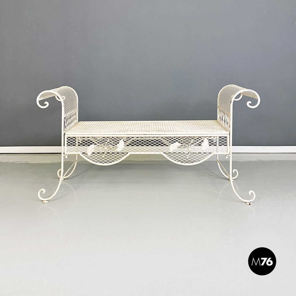 Italian Mid-Century Modern Classic White Iron Outdoor Bench, 1960s