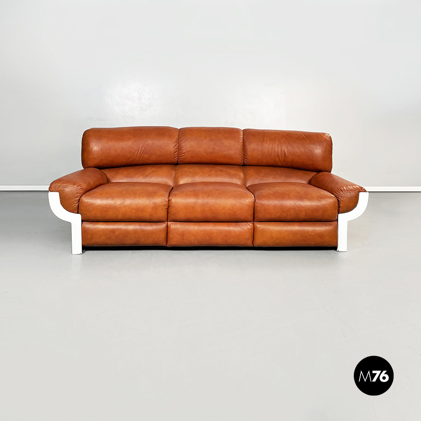 Italian Mid-Century Brown Leather Plastic Sofa Flou by Betti Habitat Ids, 1970s