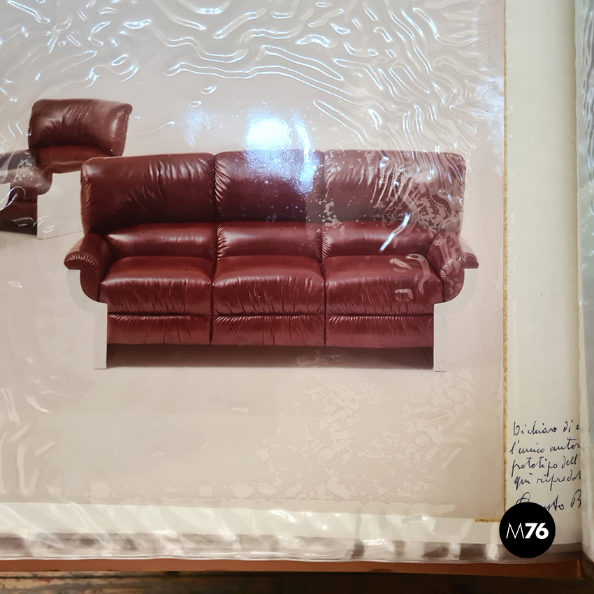 Italian Mid-Century Brown Leather Plastic Sofa Flou by Betti Habitat Ids, 1970s