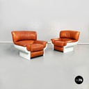 Italian Mid-Century Brown Leather Armchairs Flou by Betti Habitat Ids, 1970s