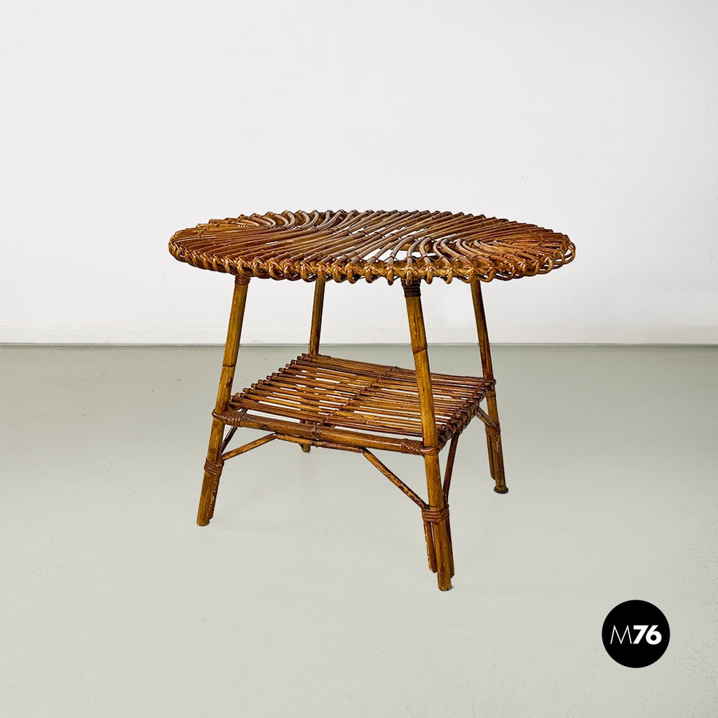 Italian mid-century modern oval outdoor rattan coffee table, 1960s