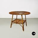 Italian mid-century modern oval outdoor rattan coffee table, 1960s