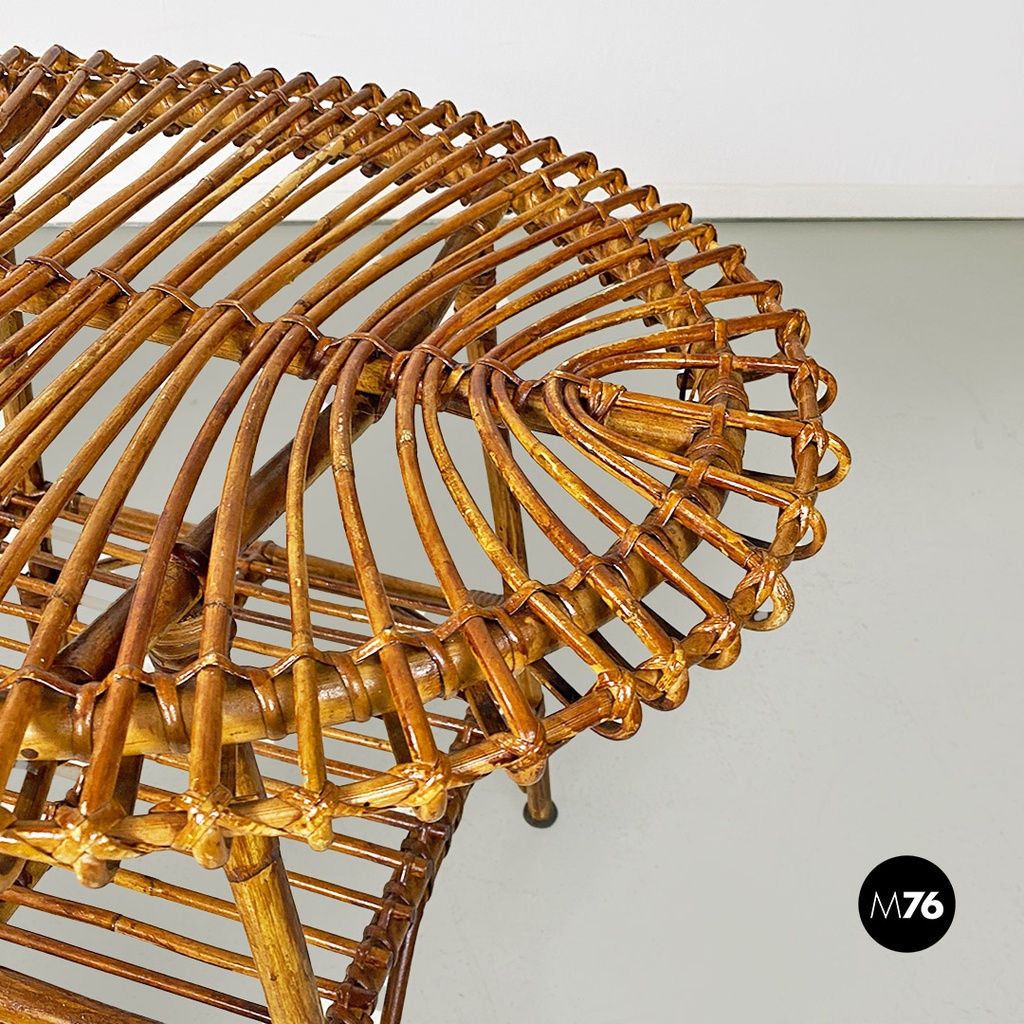 Italian mid-century modern oval outdoor rattan coffee table, 1960s