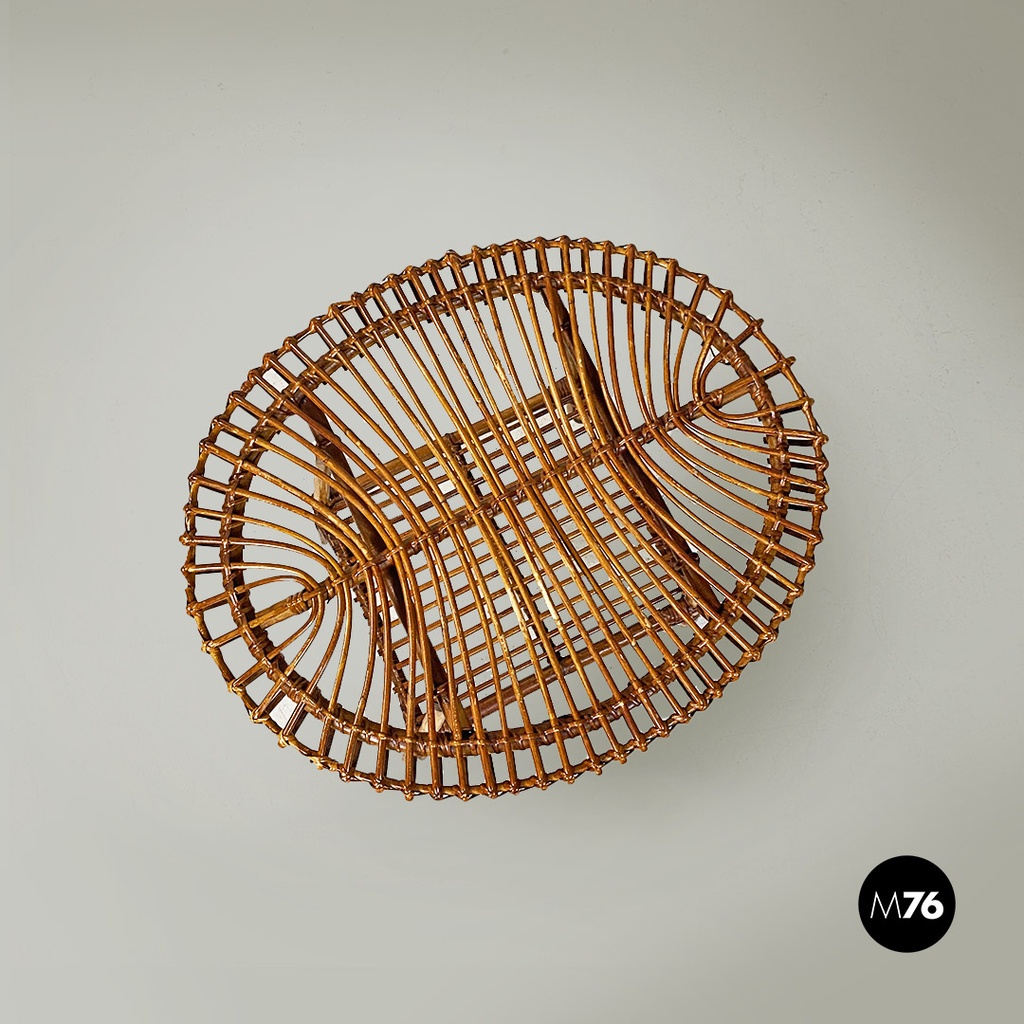 Italian mid-century modern oval outdoor rattan coffee table, 1960s