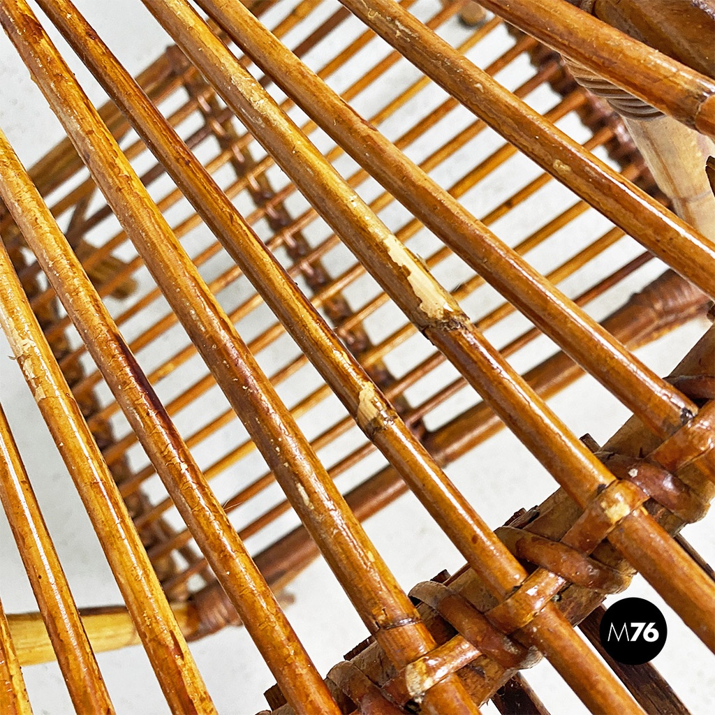 Italian mid-century modern oval outdoor rattan coffee table, 1960s