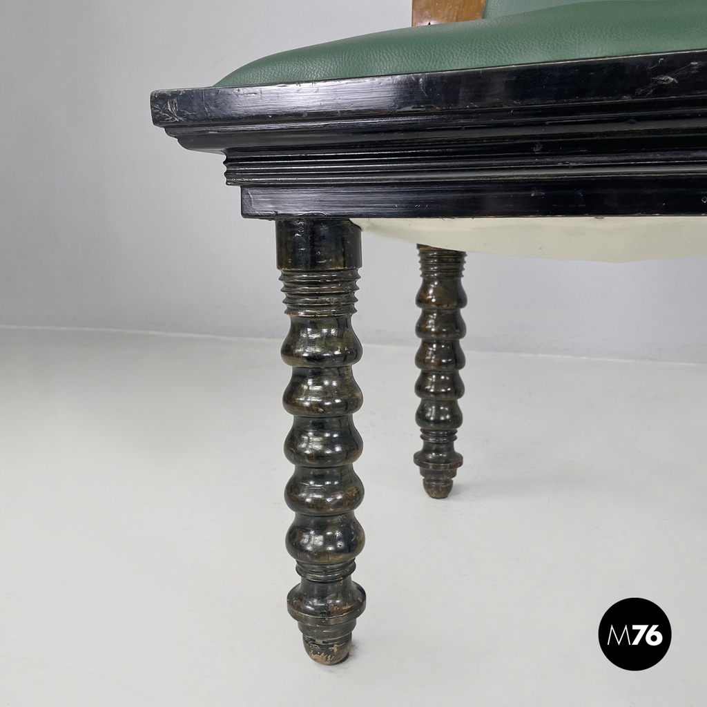 Sedie in pelle verde con decorazioni in legno, 1930 ca.