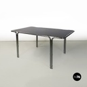 Italian modern tubolar steel and smoked glass dining table or desk, 1970s