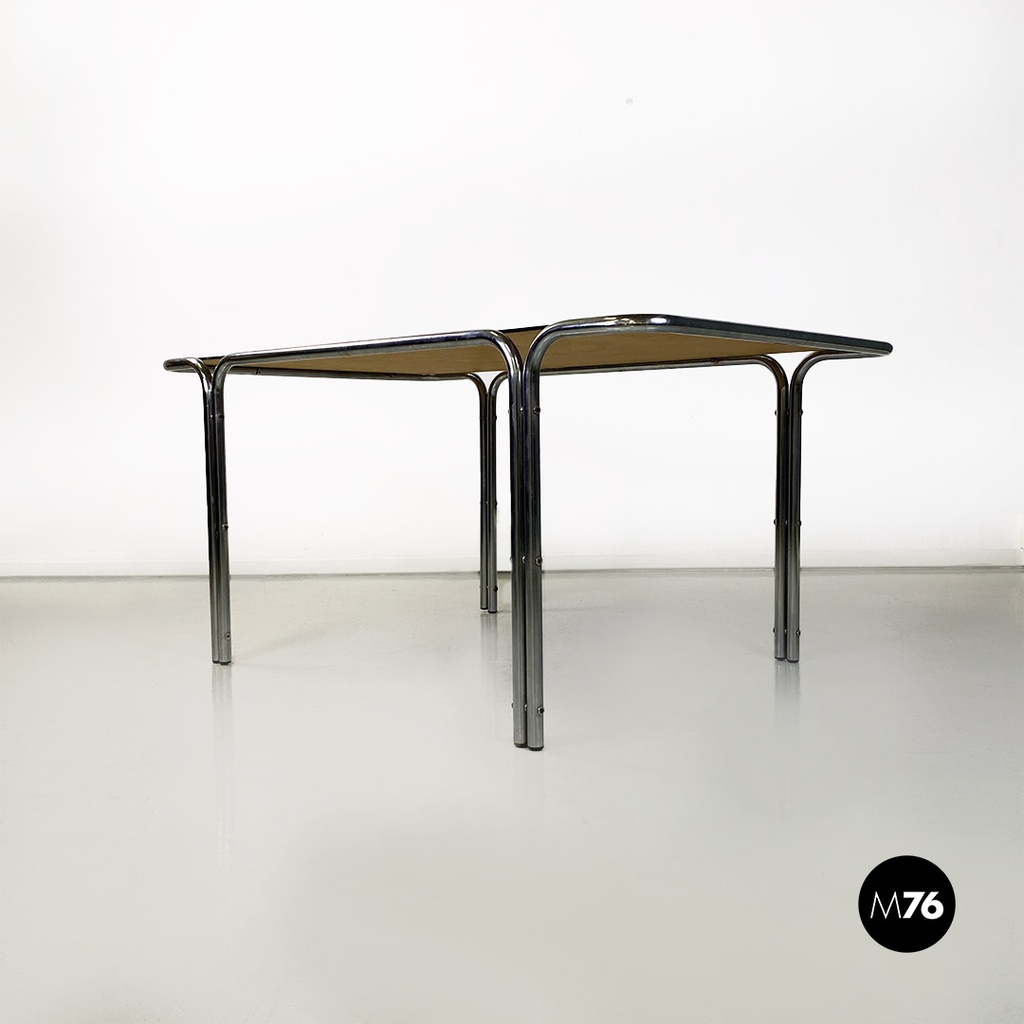 Italian modern tubolar steel and smoked glass dining table or desk, 1970s