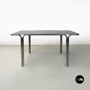 Italian modern tubolar steel and smoked glass dining table or desk, 1970s
