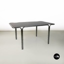 Italian modern tubolar steel and smoked glass dining table or desk, 1970s