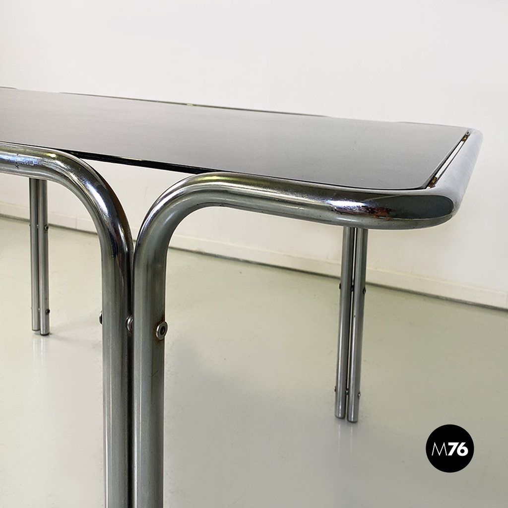 Italian modern tubolar steel and smoked glass dining table or desk, 1970s