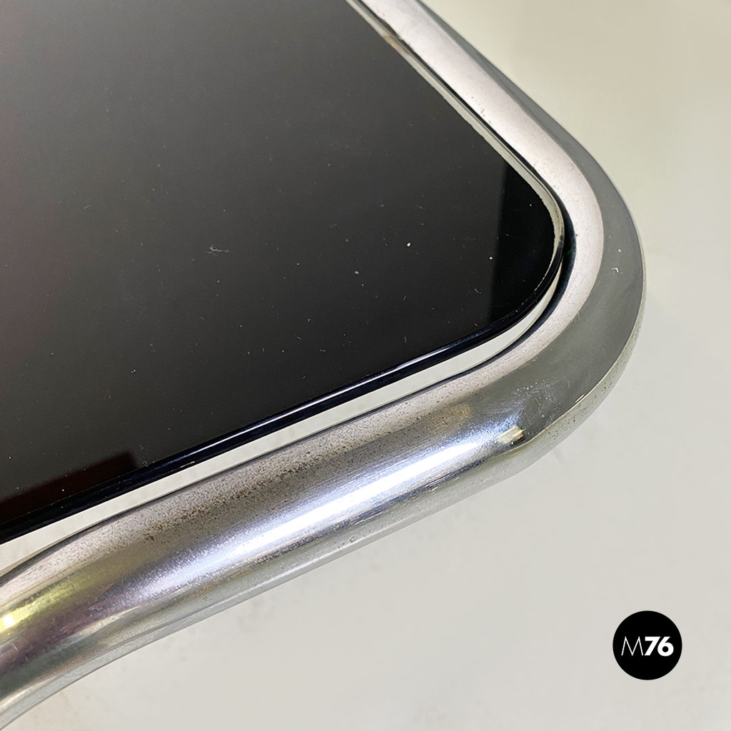 Italian modern tubolar steel and smoked glass dining table or desk, 1970s