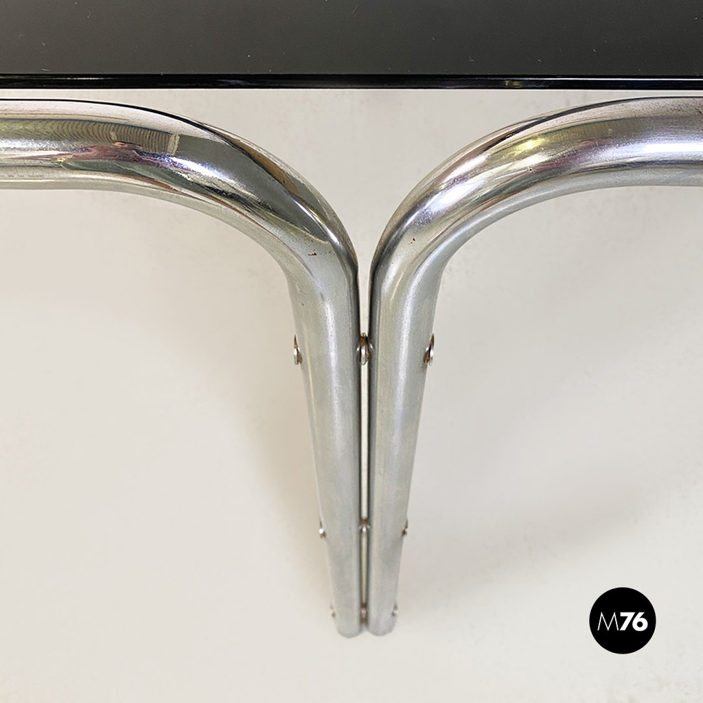 Italian modern tubolar steel and smoked glass dining table or desk, 1970s