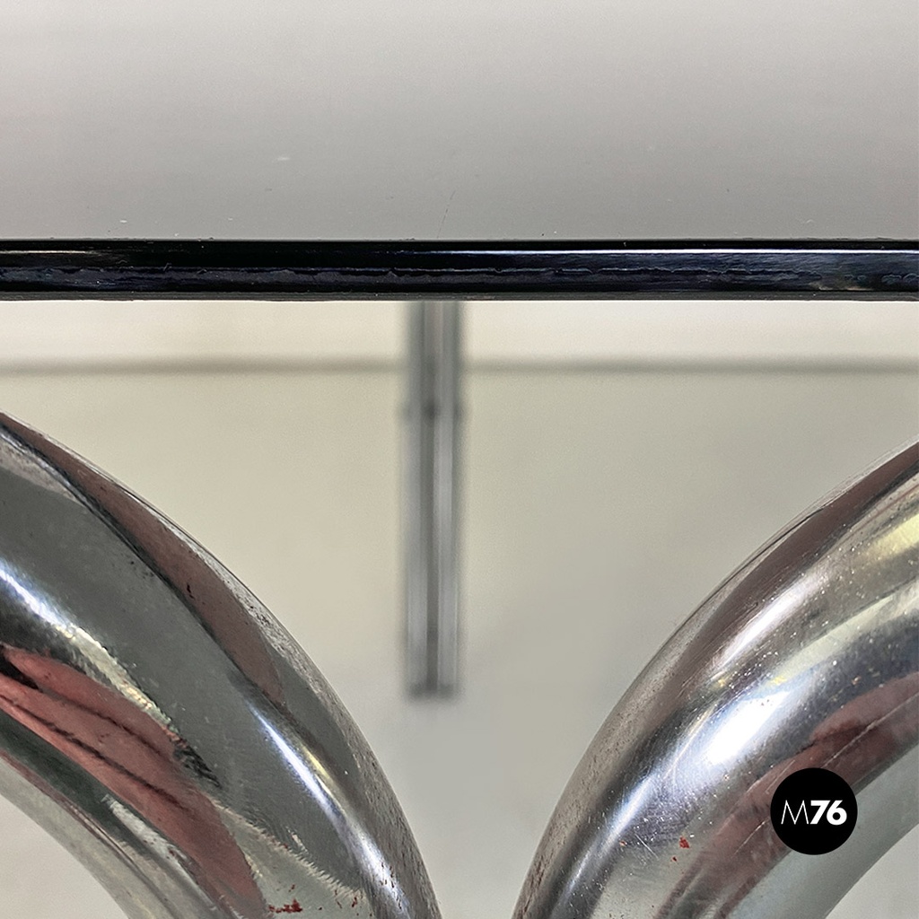 Italian modern tubolar steel and smoked glass dining table or desk, 1970s