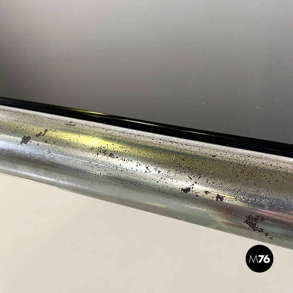 Italian modern tubolar steel and smoked glass dining table or desk, 1970s