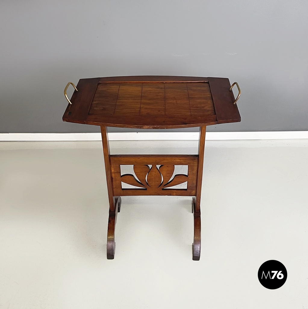 Italian antique Coffe or side table in wood and brass, 1900s