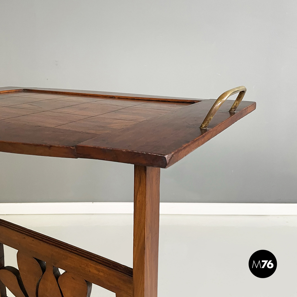 Italian antique Coffe or side table in wood and brass, 1900s