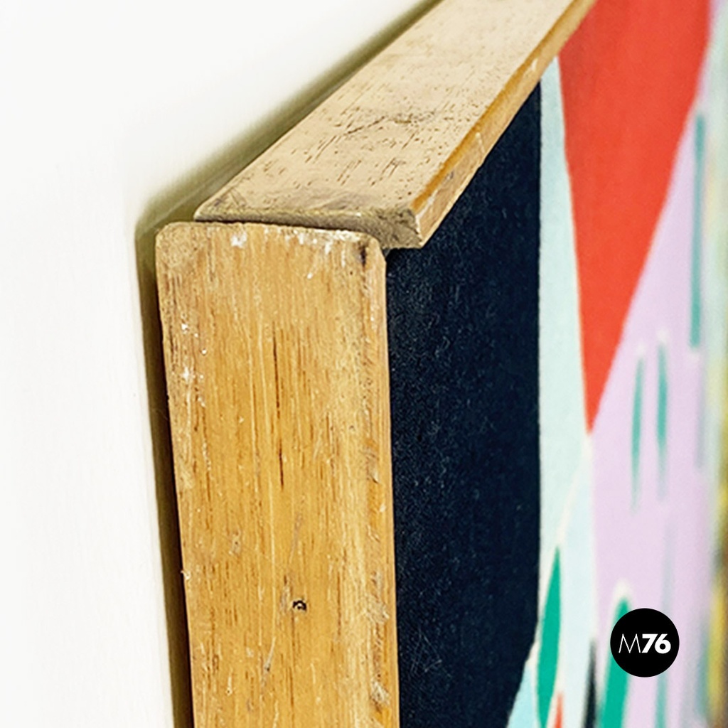 Italian modern large and very colorful abstract painting, 1980s