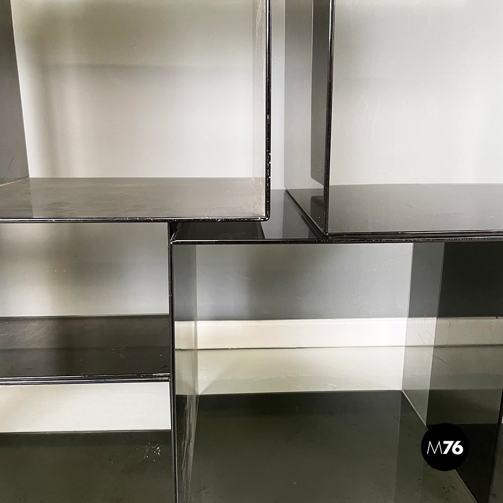 Italian modern Squared modular bookcase or display in smoked plexiglass, 1990s